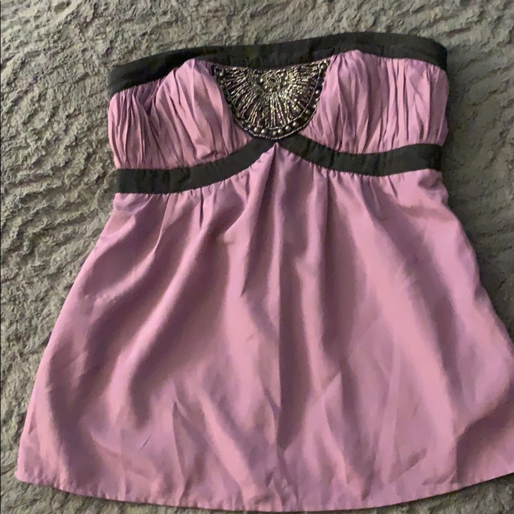 2B Bebe purple silk jeweled strapless top S